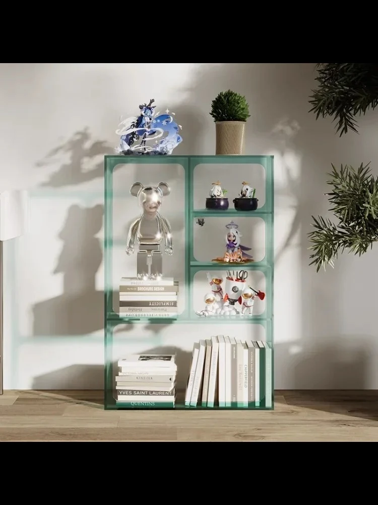 

S индивидуальная легкая роскошная акриловая полка для хранения на полу, настенная витрина для гостиной, многослойный маленький креативный книжный шкаф