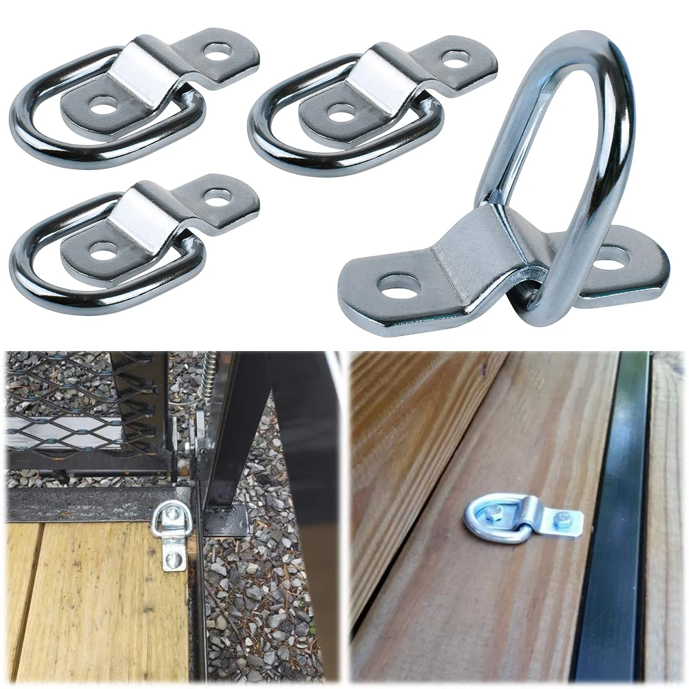 

4Pcs 3/8 Heavy Duty D Rings Tie Down Anchors 2400LBS Surface Floor Mount Tie Lashing Ring Trailer Truck Marine Rope Fastener