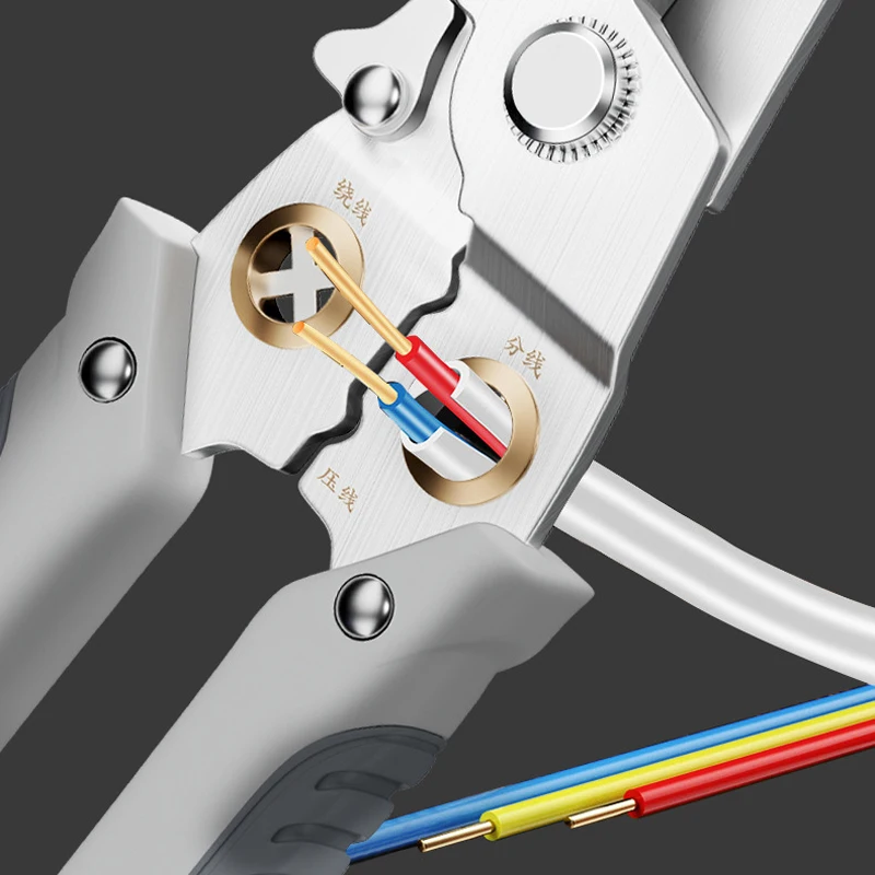 Multi functional wire stripping pliers for electricians, specialized cable pulling scissors, and skin stripping pliers