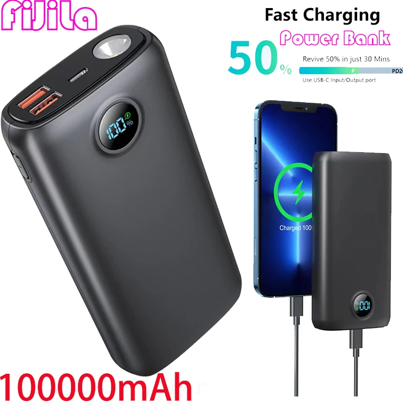 Popular 22.5W Power Bank Super Fast Charge 100000 MAh Digital Display Mobile Power Supply with Flashlight CE 보조배터리 슈퍼 고속 충전