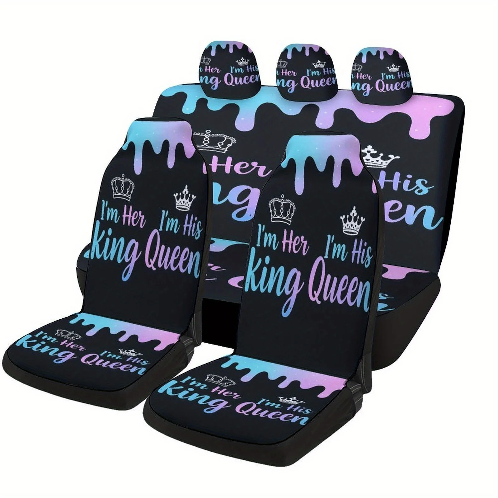 His Queen Her King – ensemble de housses de siège de voiture conçues pour la plupart des voitures, housses de protection de siège de voiture confortables et de haute qualité, ensemble complet, universel