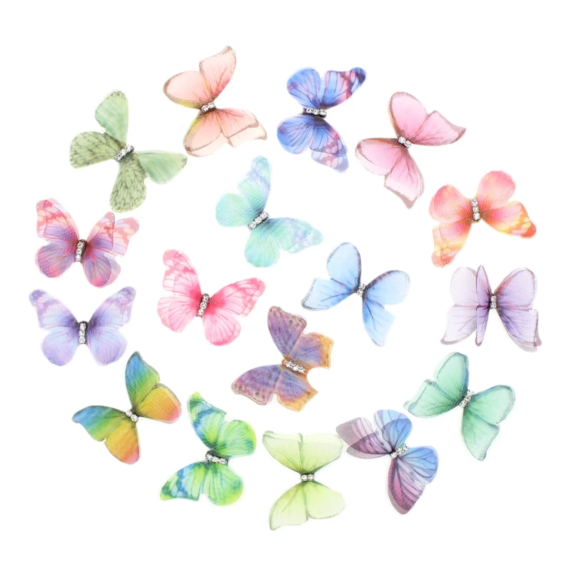 

Promotion! 50Pcs Gradient Color Organza Fabric Butterfly Appliques 38Mm Translucent Chiffon Butterfly for Party Decor, Doll Embe