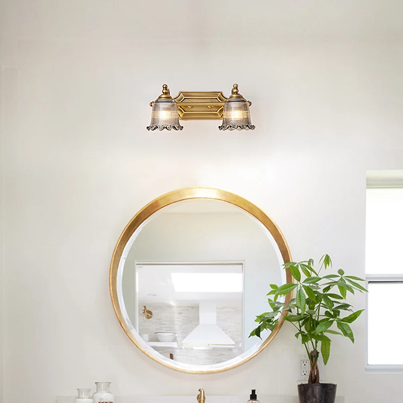 

Vintage 4-Light Vanity Lights with Gray Glass Shades Modern Wall Sconce Lighting Fixture for Bathroom Mirror E14 Base Front