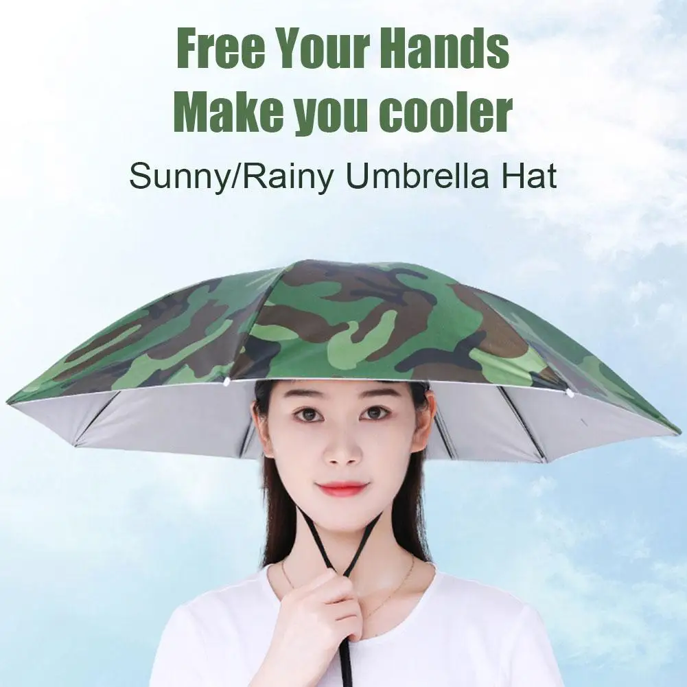 Foldable Rain Umbrella Hat - Double-Layer Waterproof Sun Shade Headwear, UV Protection Sunscreen Cap, Solves Hand-Free Shield