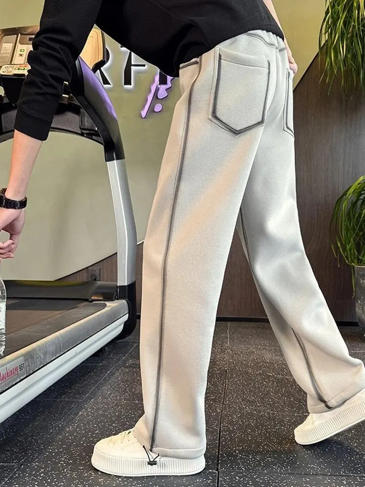 

Мужские повседневные спортивные брюки с широкими штанинами и прямым кроем, осенне-зимние, из плотной ткани, с вставками, свободные, роскошные, простые, длинные спортивные штаны