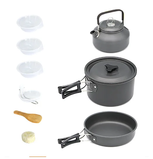 

Outdoor Cookware Set Including Pot and Teapot for 2-3 People, Camping Combination Three-Piece Set for Picnic