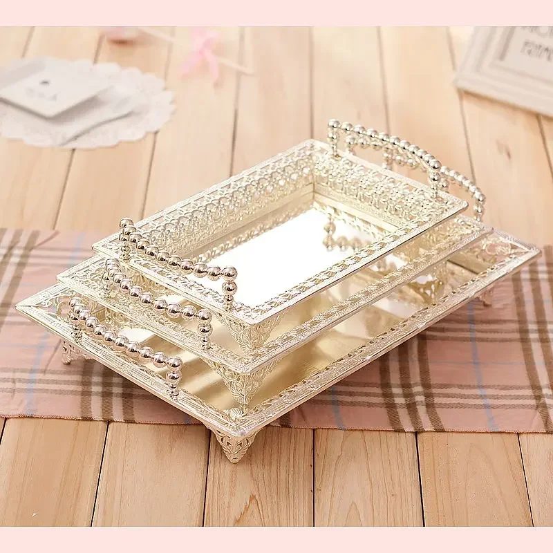 

Silver Metal Tray Rectangular Storage Trays Decorative Tray Tea Trays Fruit Plate Dessert Plate Cake Plates Jewelry Organizer