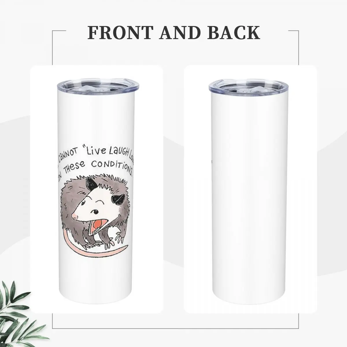 Opossum Live Laugh Lov Stainless Steel Tumbler Vacuum Insulated Mug Thermal Cold Cup Straw With Lid 20oz