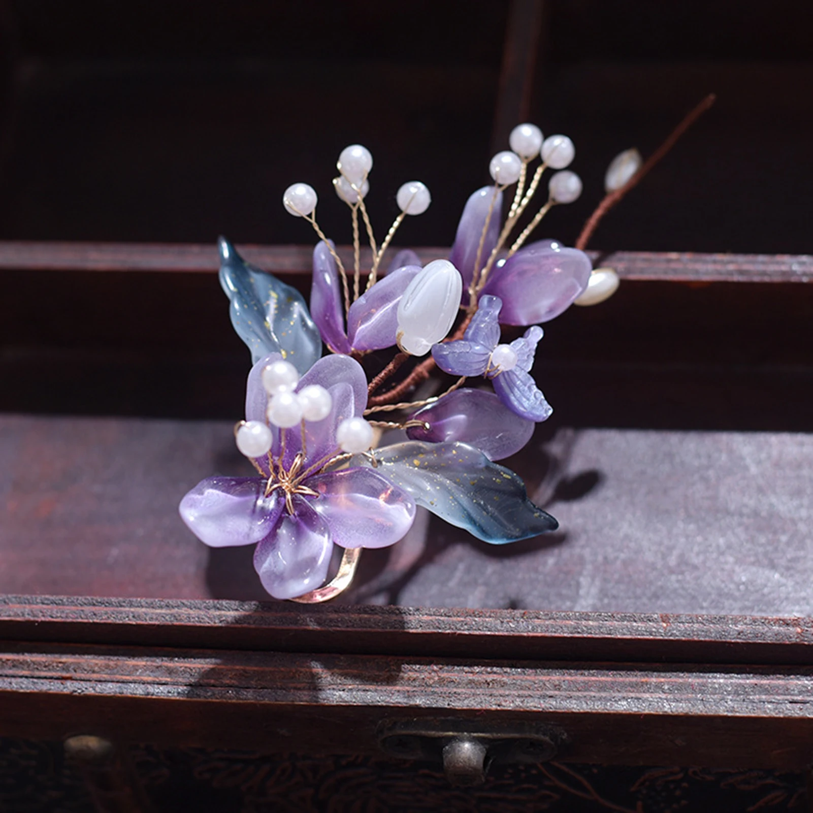 Épingles à cheveux rétro, fleurs violettes, accessoires de cheveux chinois Hanfu pour femmes, pinces à cheveux féeriques en perles, fourchettes à cheveux vintage, bijoux de cheveux pour mariage