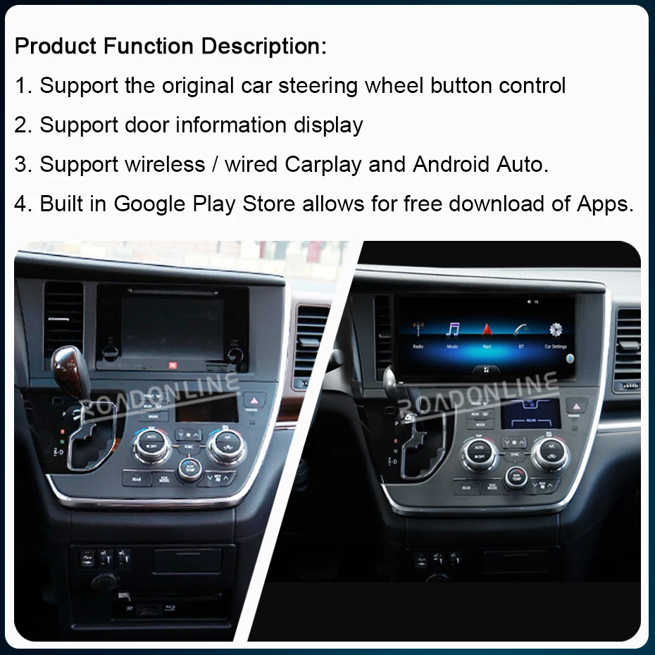 12.3 pollici Android 12 per Toyota Sienna 2014-2019 8-core 1920*720 8 + 256GB GPS Car Multimedia Player ricevitore Radio Stereo CarPlay