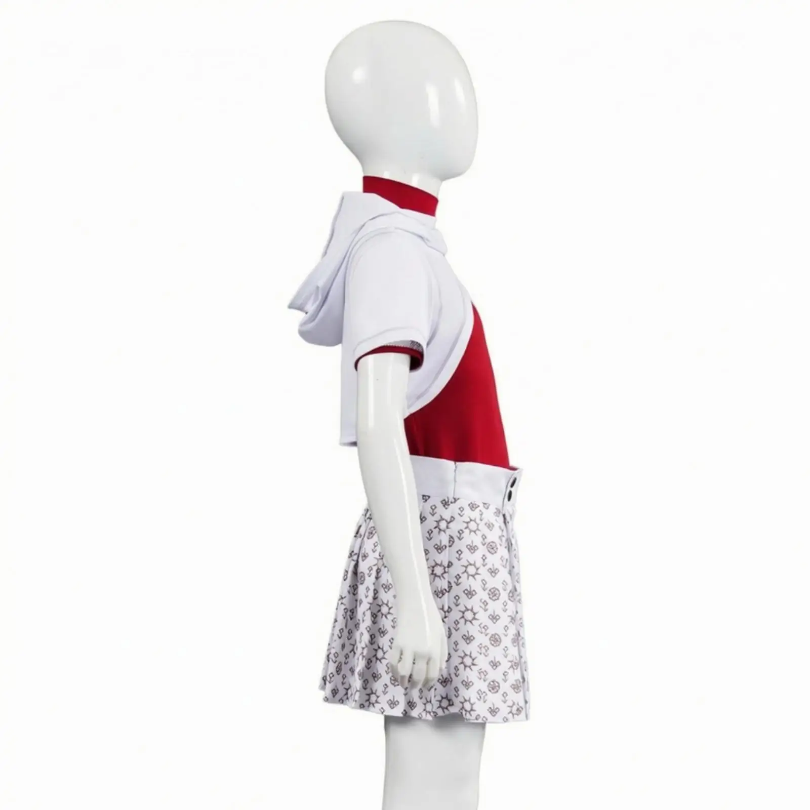 dance-costume-set-for-girls-white-cropped-hooded-jacket-red-high-neck-top-and-brown-pattern-pleated-skirt
