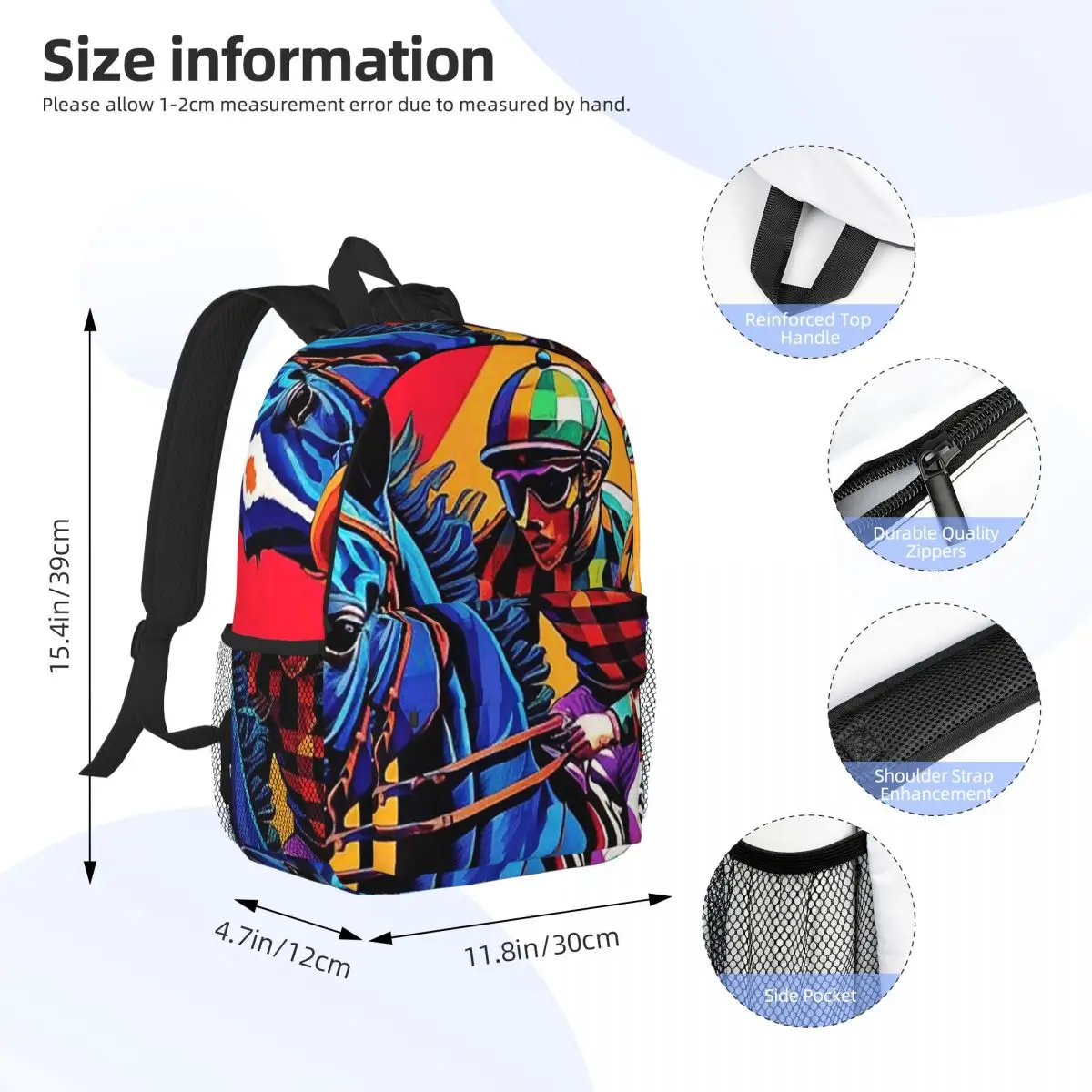 Vibrant Equestrian Horse Racing Backpack Daypack Large Capacity Boys Girls BookBag Shoulder Bags for Men Women Kids School Bag