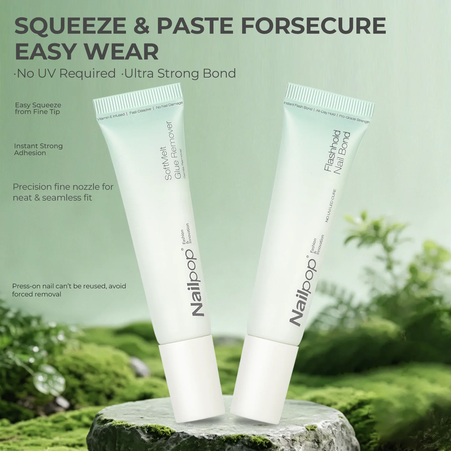 Nailpop 1/2 Stück SafeDry Öko-Klebstoff Schnelltrocknend Starker Halt Geruchsarm Transparente Künstliche Nagelspitzen Professionell DIY Zuhause 6/7ml