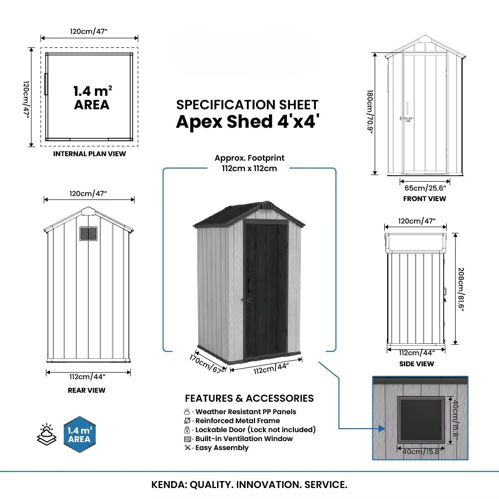 Customize PP 4x4ft Garden Shed Galvanized Steel Frame Zero Maintenance Washable Surface Level 11 Typhoon Resistant