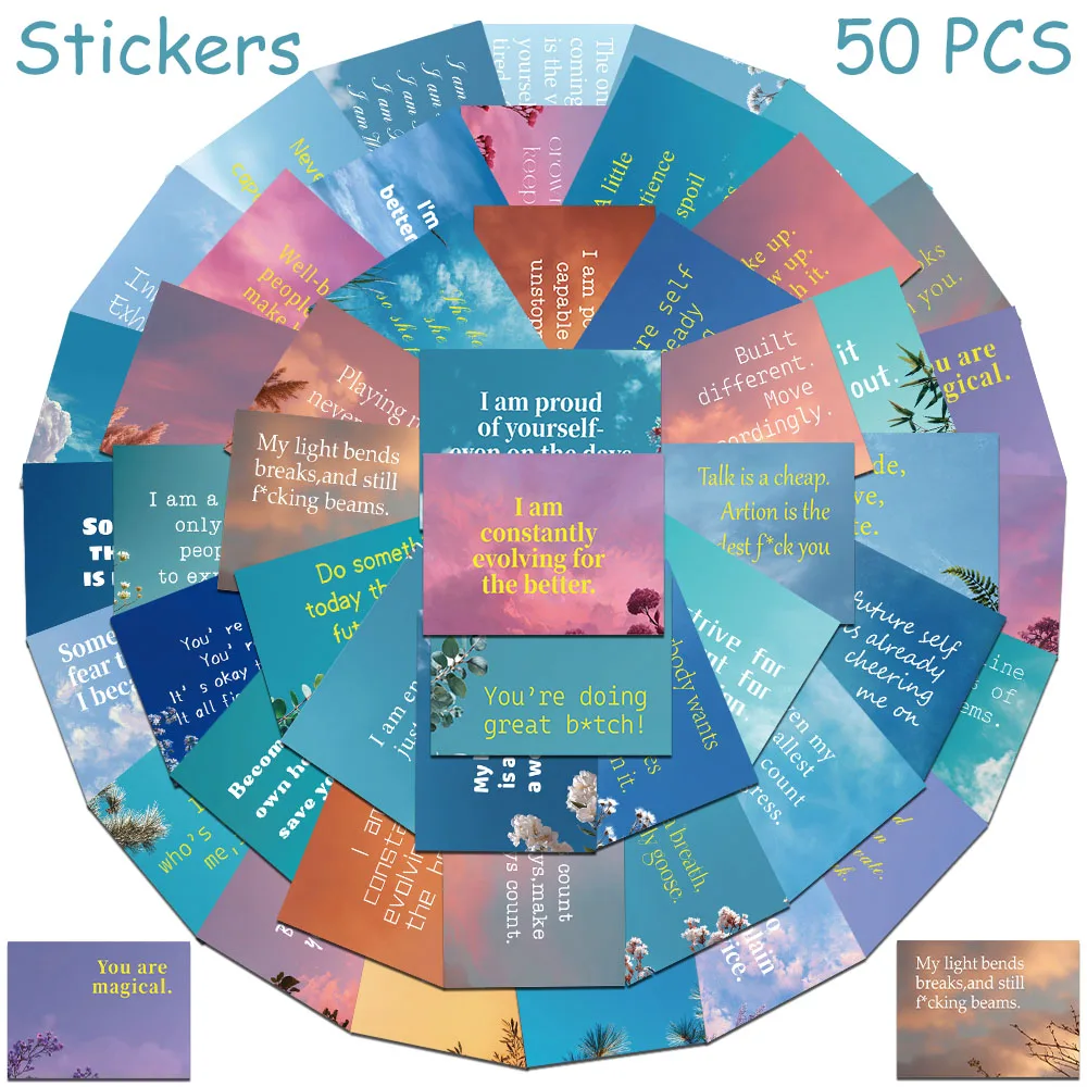 50pcs Inspirational Vision Board Stickers Decals For Laptop Scrapbook Refrigerator Skateboard Guitar DIY Aesthetic Stickers