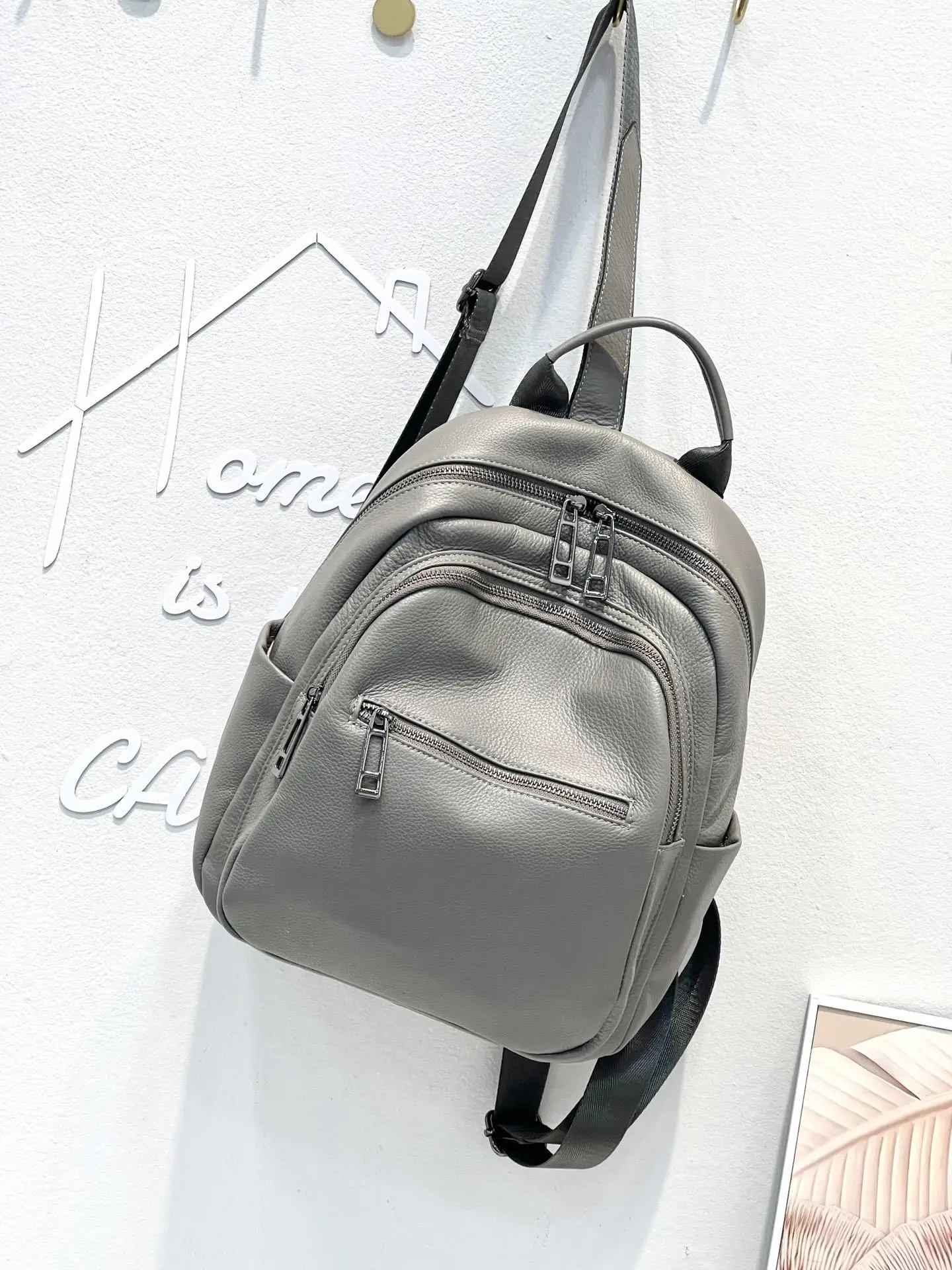 Women Genuine Leather Backpack Multi-Zipper Soft Cow Leather Daypack Casyak Cowhide Tote or Shoulder Bag