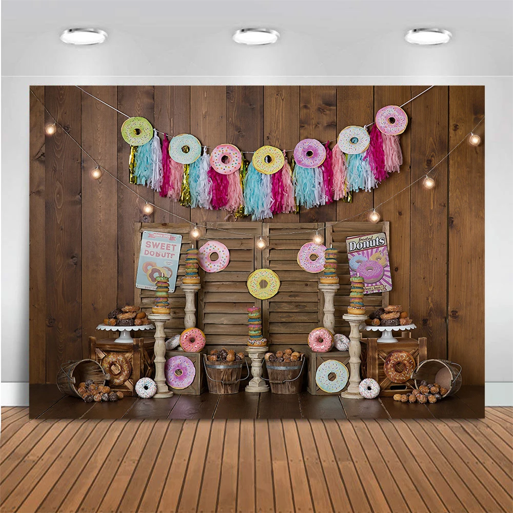 Fondo de foto de monstruo de galletas, Donut Vintage con globos, Fondo de fotografía, pastel de cumpleaños, accesorios de estudio fotográfico