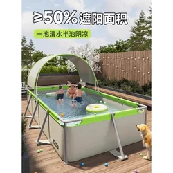 Piscina de soporte grande para niños, piscina no inflable para el hogar, sombrilla, plegable, para exteriores