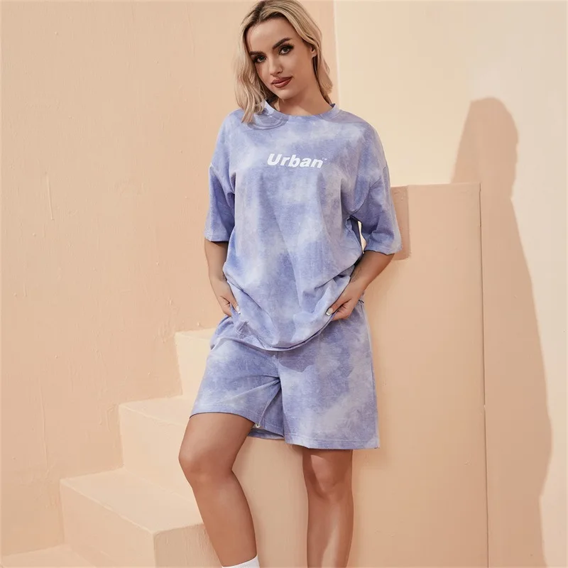 

Women Casual Short Sleeve Outfit 2024 Summer Fashion Letter Printed O Neck Pocket Suit Female T Shirt Top Shorts Two Pieces Set