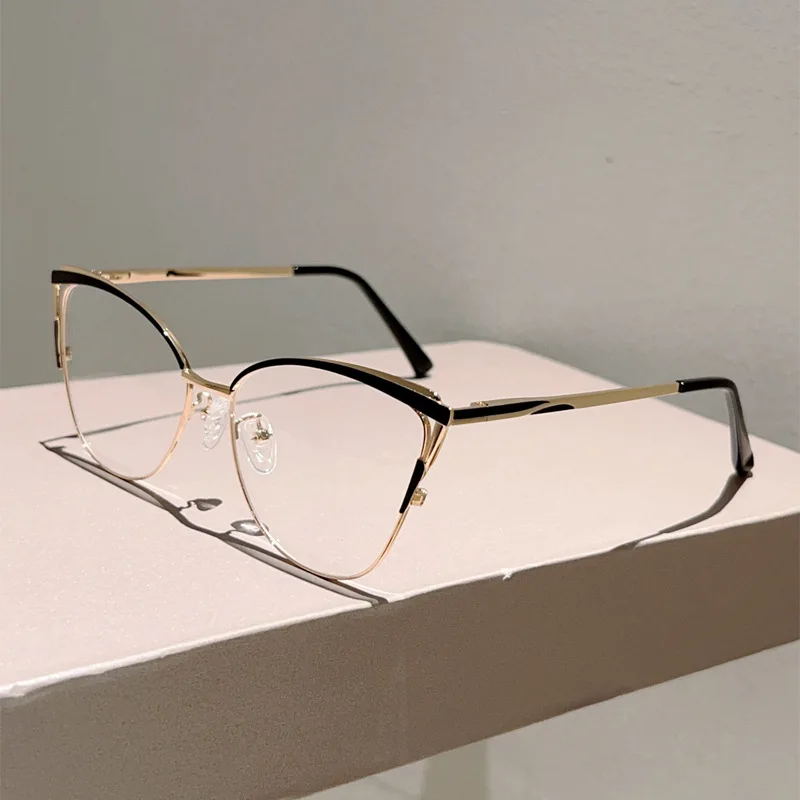 Anti Blue Light Optical Cat Eye Glasses Women Myopia Customize Prescription Reading Eye Glasses Eyebrow Pink Metal Big Frame