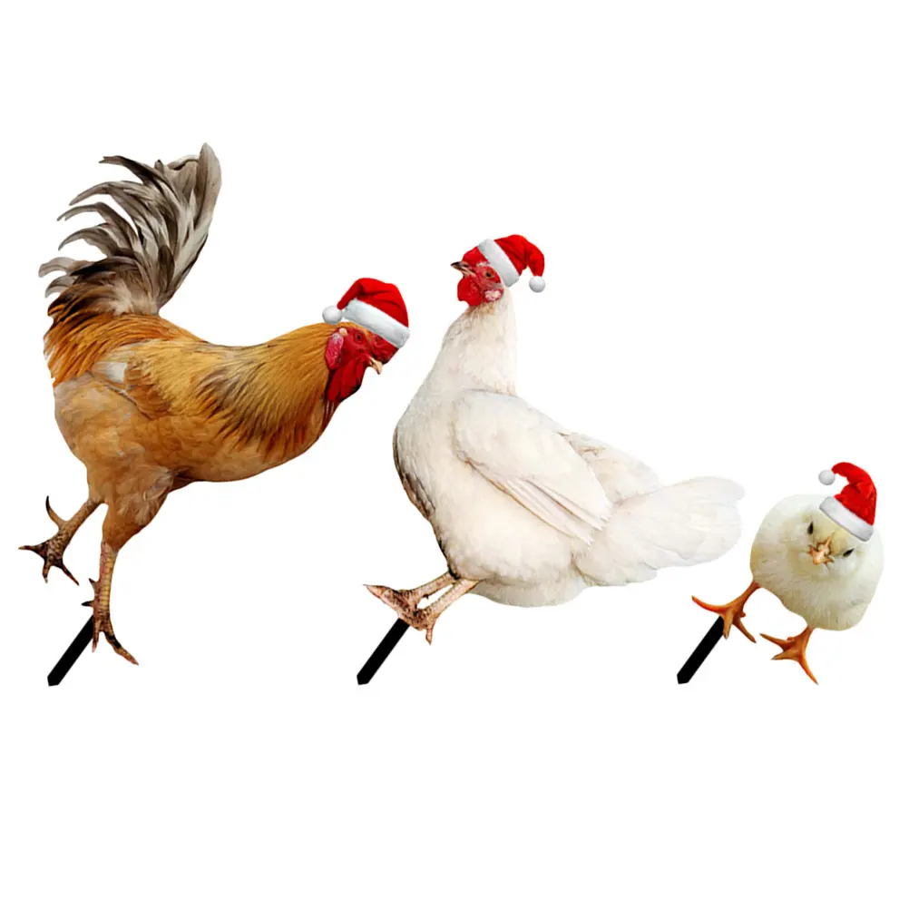 

3 Pcs Has Christmas Hat Chicken Decoration Card Insert Garden Decorations Roosters