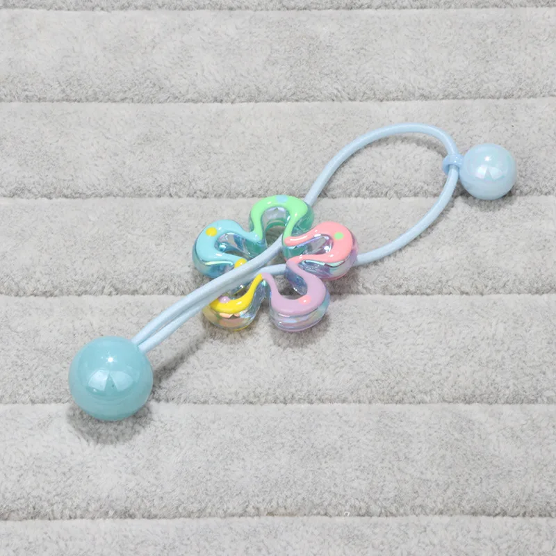 2 Stück funkelnde Blumen-Haargummis, bunte Perlen-Haargummis – Kinder-Haargummis für Pferdeschwänze, umlaufender doppelsträngiger Haargummi – Detail 2