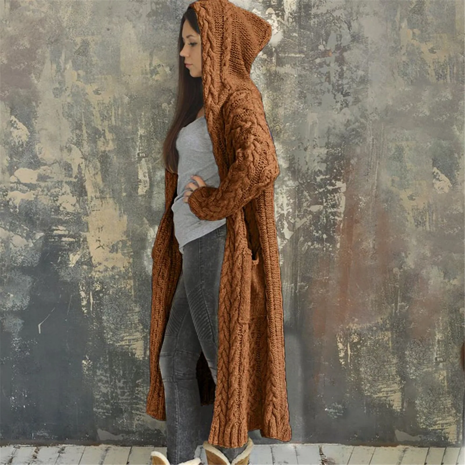 Women Clothing New Fashion Hooded Cardigan For Women Vintage Long Coat Casual Knitted Sweater Jacket For Women Comfortable