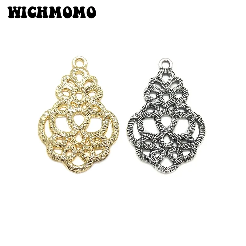 New 37*25mm 2pieces/bag High Quality Zinc Alloy Hollow Out Chinese knot Charms Pendant for Earring Necklace Jewelry Accessories