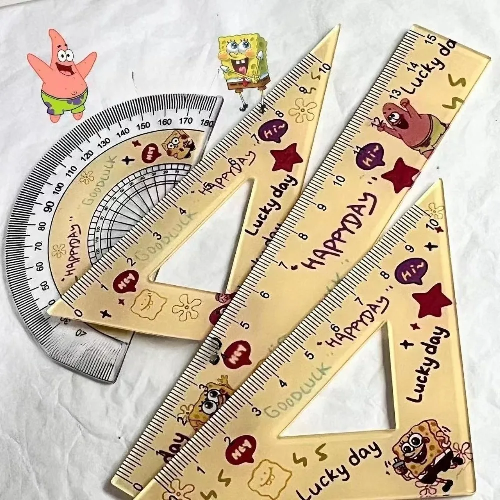 Cute Cartoon SpongeBob and Patrick High-Value Student Triangular Ruler, Circular Ruler Set, Measuring Ruler Stationery Gift