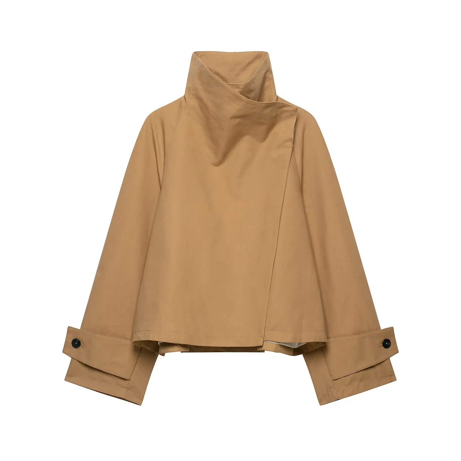 Autumn New Women Collection Long Sleeve Stand Collar Solid Khaki Strap Decor Short Trench Coat