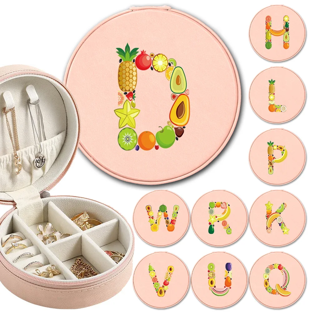 

Pu Travel Jewel Organizer Holder Women Jewelry Storage Box Necklace Bracelets Ear Pendants Ring Display Fruit Letter Pattern