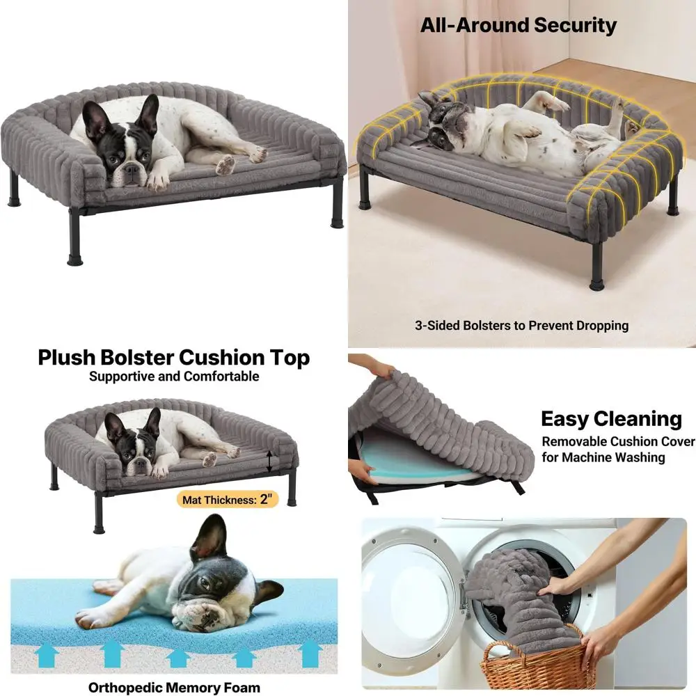 

Приподнятая лежанка для собак с бортиком, плюшевый диванчик для маленьких собак и кошек, моющийся, нескользящий, подходит для использования в помещении или на улице, 24 x 1.