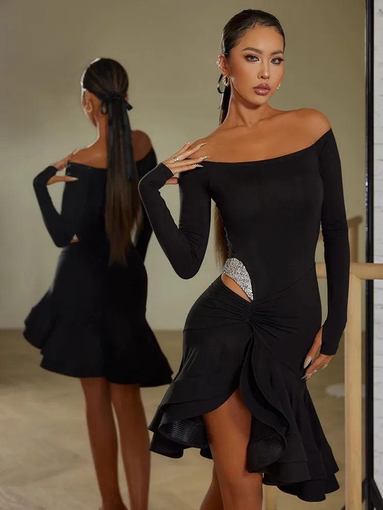 ZYM New Latin Dance Performance Dress rosa nero elegante Dancewear con reggiseno e pantaloni ZYMdancestyle #23126