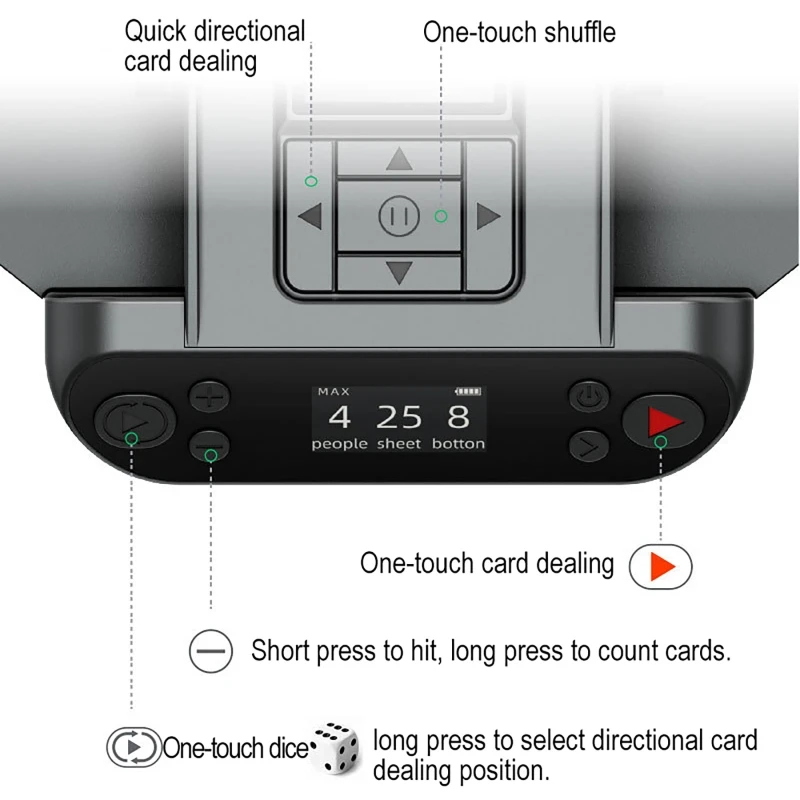 360 °   ماكينة تاجر خلط البطاقات الأوتوماتيكية بالكامل OLED شاشة الكريستال السائل بطاقات كهربائية خلط أداة التعامل مع جهاز البوكر للحفلات المنزلية