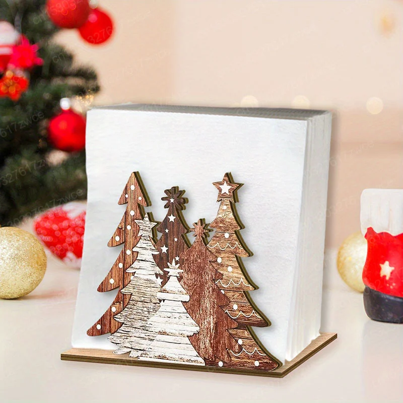 Soporte para pañuelos en forma de árbol de Navidad y dispensador de servilletas planas 2D para una fácil instalación, almacenamiento de servilletas para el hogar, fiestas, bodas