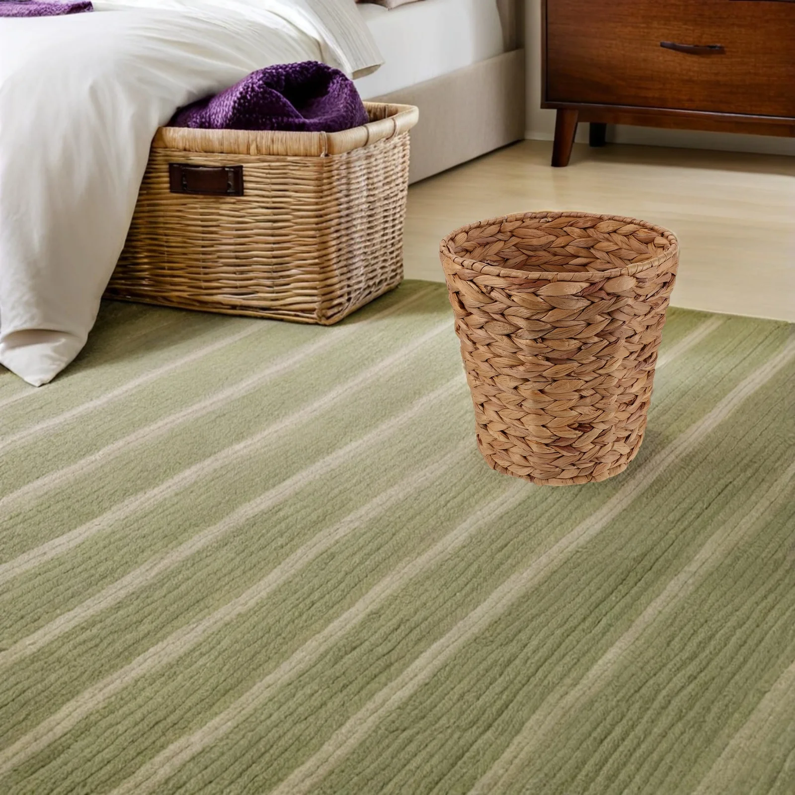 

Handwoven Wicker Trash Can Natural Bedroom Garbage Bin For Small Spaces Odor Resistant Waste Basket Light Brown Seagrass