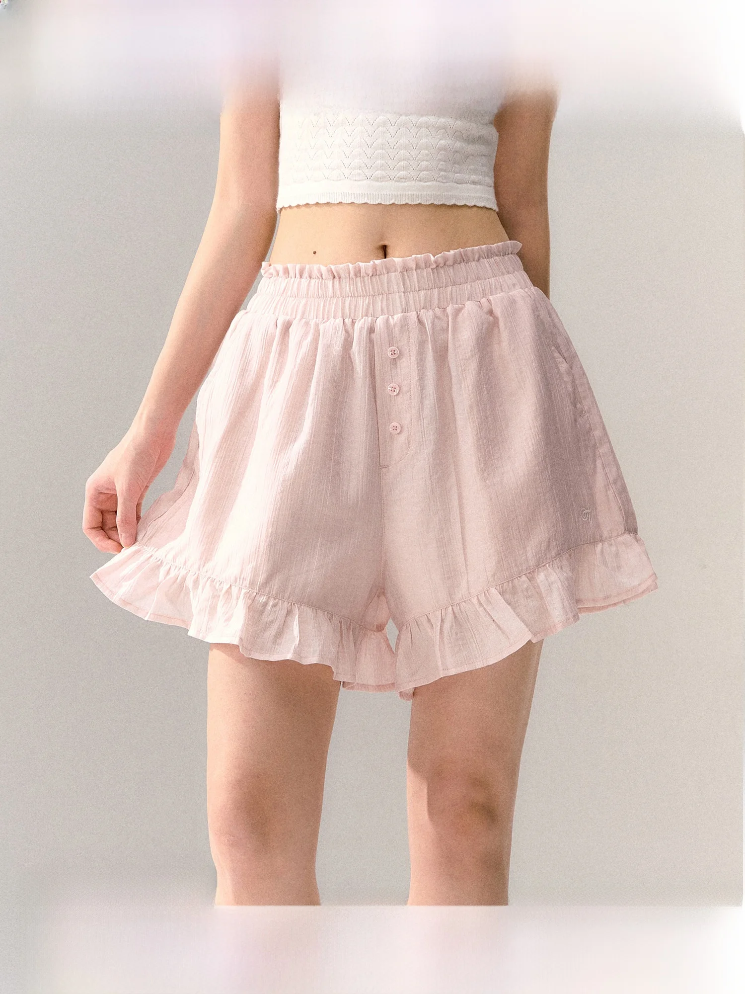 Guukahero Women's A-Line Short Pants Summer New Sweet Match Wide Leg Lenzing Shorts Pink Lace Trim Casual High Waist Elastic