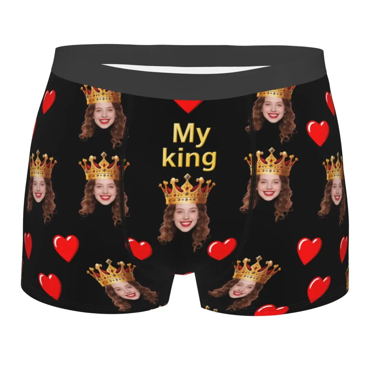 

My King Underwear Men Stretch Personalized Custom Face Photo Boxer Briefs Shorts Panties Underpants For Husband Valentine's Day