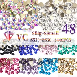 VC 2088 Top Quality 16 Cut Facets Glitter Crystals ss10-30 Strass 8Big+8Small Non Hotfix Rhinestones for Nail Art