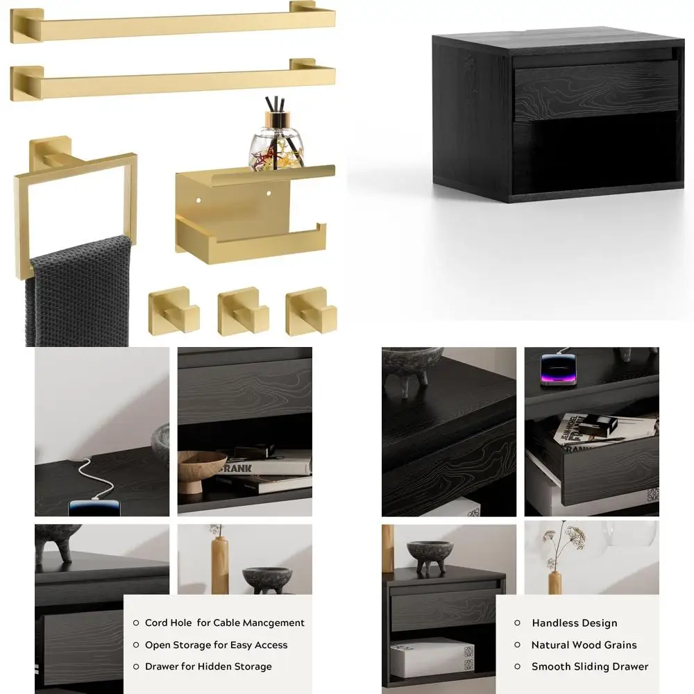 

Stainless Steel Brushed Gold Bathroom Hardware Set - 7 Piece Square Towel Bars Racks 23-Inch Accessories