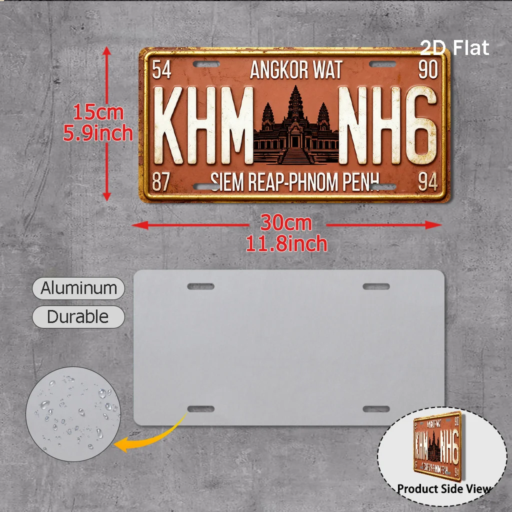2D Flat Printing, 1pc, Vintage sign, only for decoration, Exterior Accessories (29.97cm x 14.99cm), Cambodia Angkor Wat Siem Rea