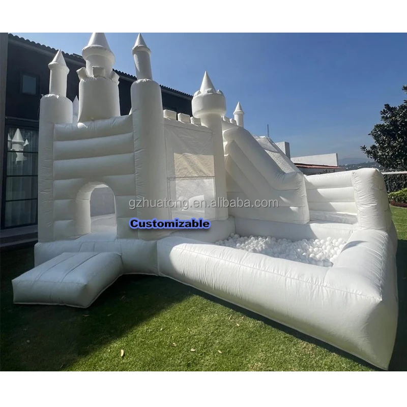 

Коммерческий белый прыгающий дом, уличный надувной надувной дом, замок с ямой для мячей, комбинированный надувной джемпер, горка для свадебных вечеринок