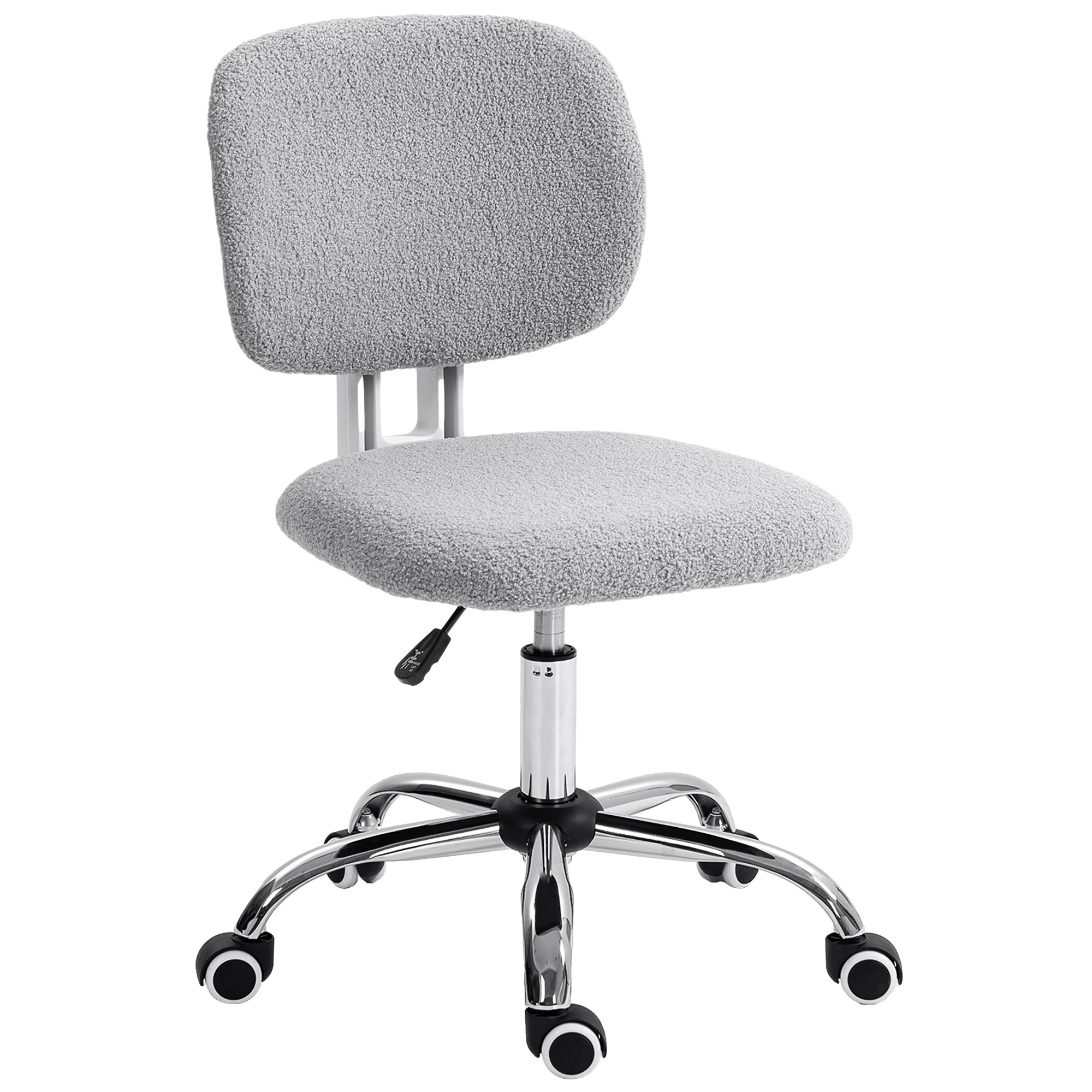 Vinsetto Cute Armless办公椅, Teddy Fleece Fabric Computer Desk Chair, Vanity Task Chair with Adjustable Height