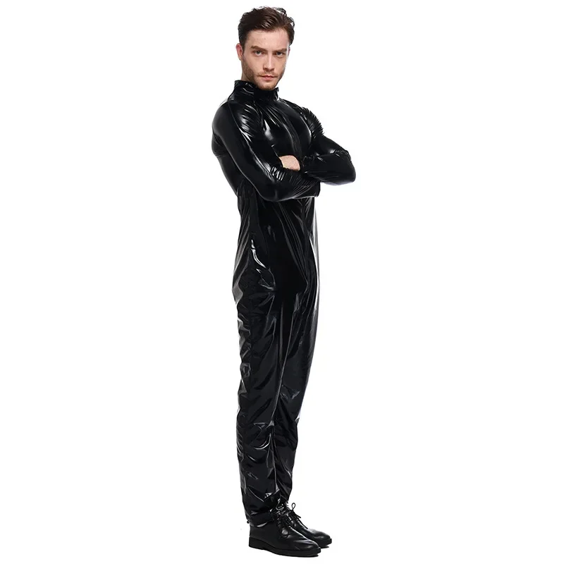 Helloween Sexy Wetlook Faux Leather Catwomen Jumpsuit Masquerade Clubwear Crotch Zipper Catsuit Bodysuit