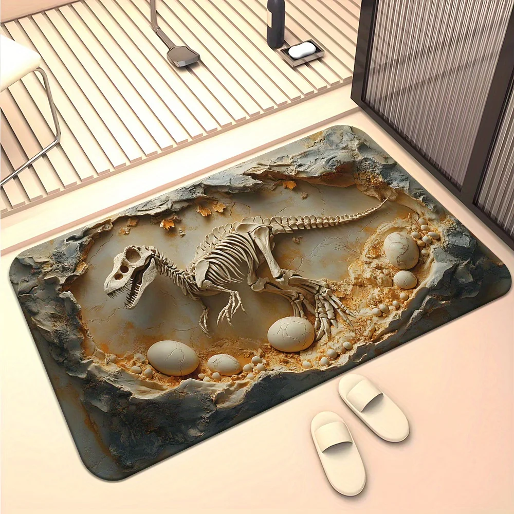 Jurassic Dinosaur Fossil 3D Doormat, Microfiber Non-Slip Machine Washable HD Print Rug for Multi-Room Holiday Decor