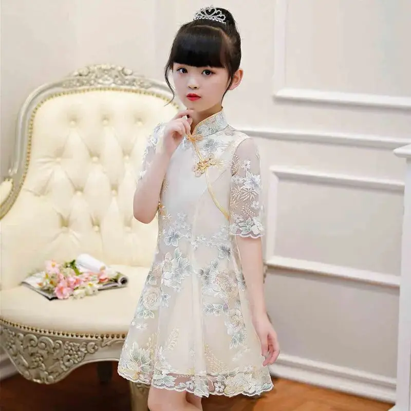 Girls Dress Summer Clothes Hanfu New Fashion Children\'s Vintage Net Yarn Dress Kids Girls Dresses for School Wedding of 12 Years