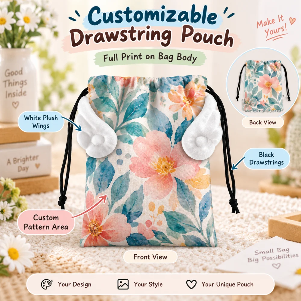 Custom Chunya Drawstring Zero wallet Backpack 18x13cm with Wings Personalized Small Bag for Travel Storage Gift Daily Use purse