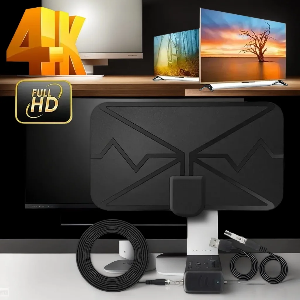 

Цифровая ТВ-антенна HD 8K/4K на 5000 миль — внутренняя антенна 25 дБ UHF/VHF DVB-T/T2 для кабеля и приема DTV