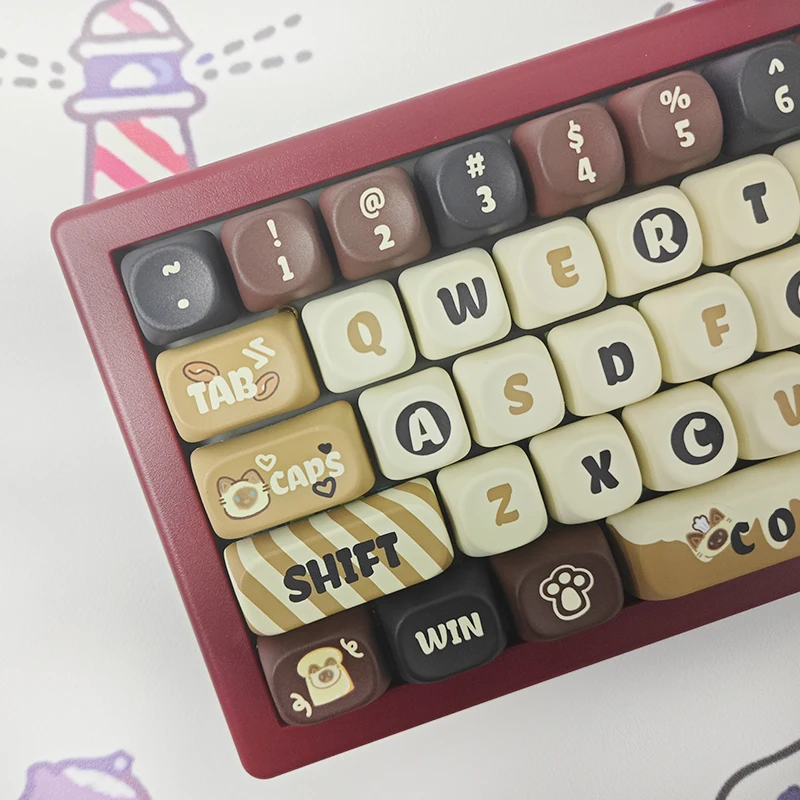 Keycap Kafe Kucing Siam Asli Keycap Keyboard Mekanis Pribadi Sublimasi Lima Sisi PBT Tinggi MAO Asli