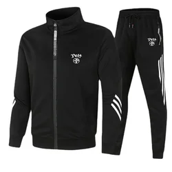 New autumn and winter golf men's two-piece zippered sportswear, high-quality men's business and leisure trendy sports set